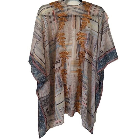 Coldwater Creek Women’s Patchwork Kimono Kaftan Sheer Drapey Boho Hippie Fall OS - Picture 4 of 8